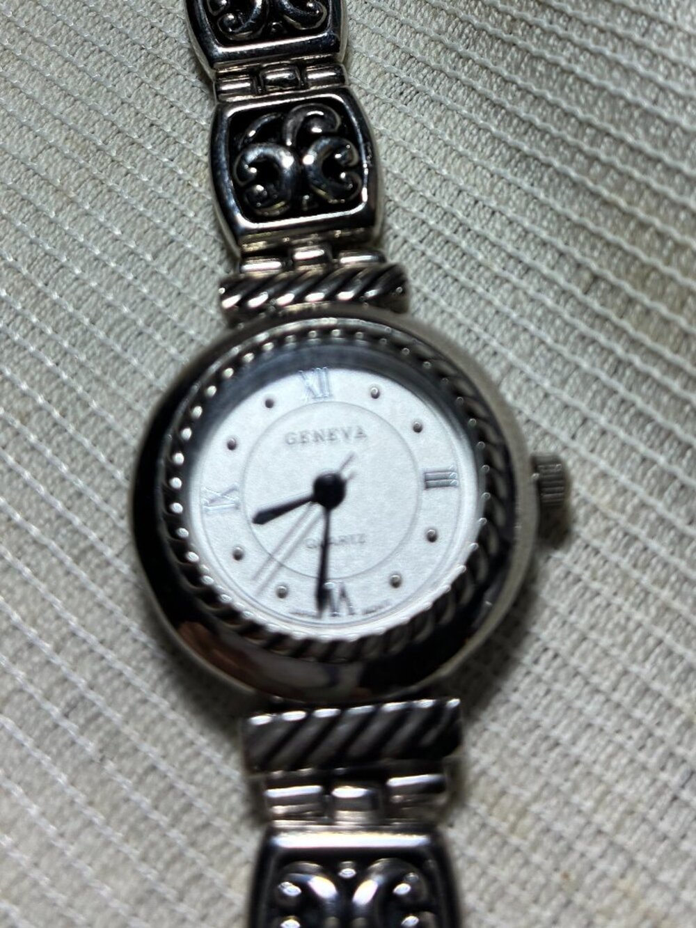 Woman's Geneva Silver Faux Leather Watch